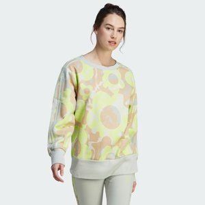 NWT adidas Floral Graphic 3-Stripe Fleece Sweatshirt Loose Fit Crew Neck